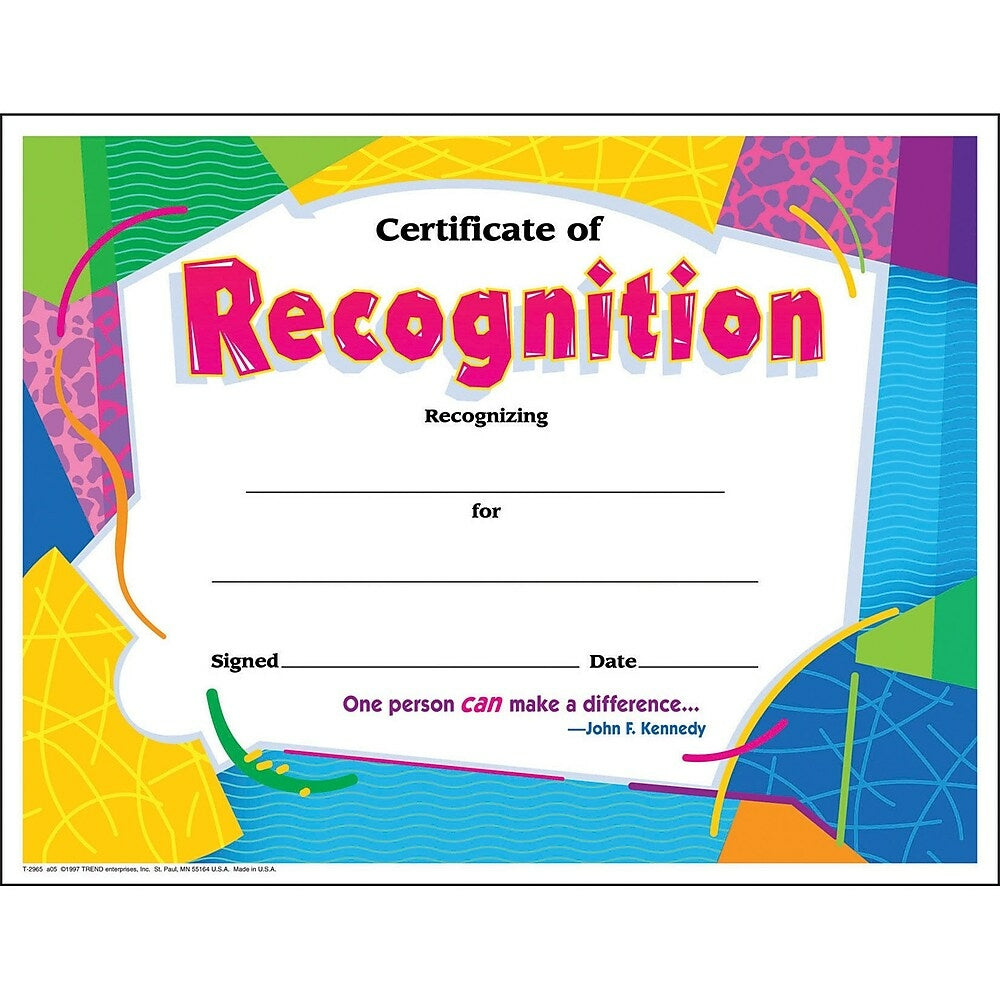Image of Trend Enterprises 8 1/2" x 11" Certificate of Recognition Colourful Classics Certificate, 180 Pack (T-2965)