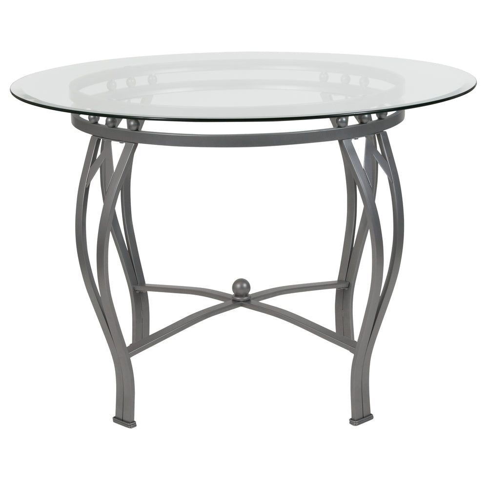 Image of Flash Furniture Syracuse 42" Round Glass Dining Table with Silver Metal Frame, Grey_Silver