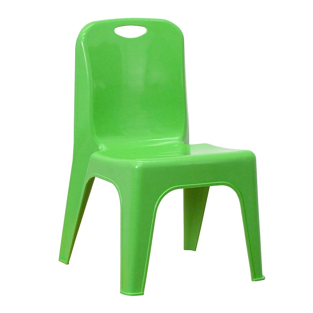 Image of Flash Furniture Green Plastic Stackable School Chair with Carrying Handle & 11" Seat Height