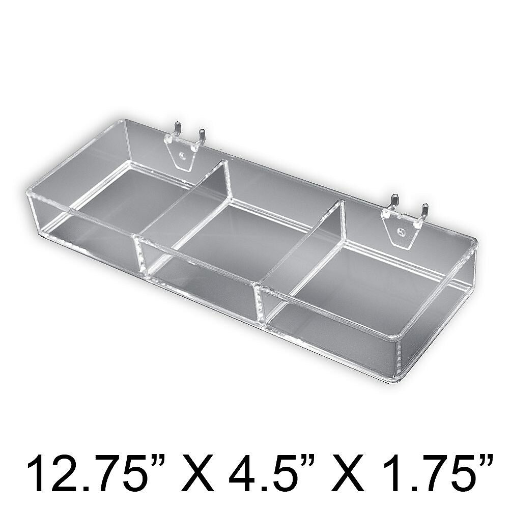 Image of Azar Displays 3 Compartment Tray For Pegboard/Slat Wall, 2 Pack (225503)