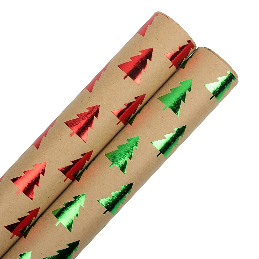 Image of JAM Paper Christmas Wrapping Paper Rolls, Assorted Kraft Red Trees & Kraft Green Trees, 50 Sq. Ft, 2 Pack
