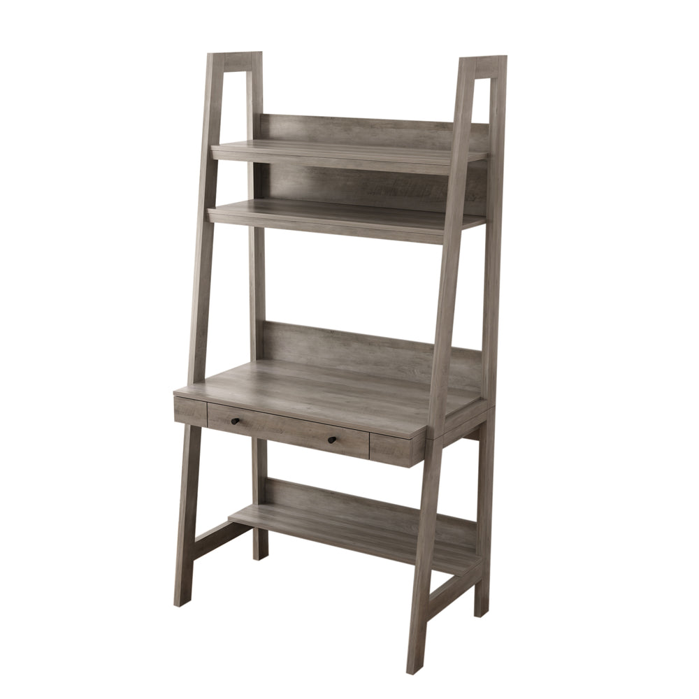Image of Homenations Barrington Ladder Desk with Hutch, Grey