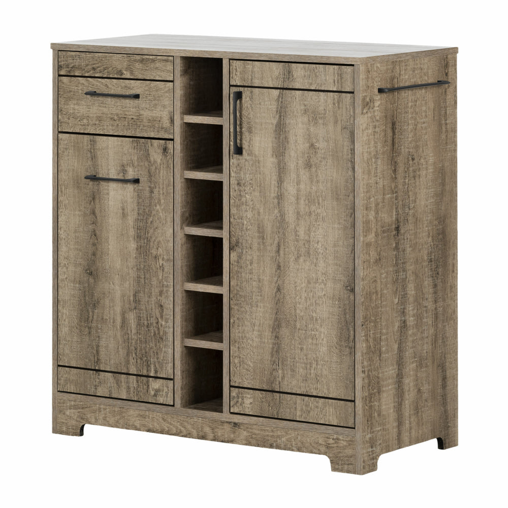 Image of South Shore Vietti Bar Cabinet and Bottle Storage - Weathered Oak