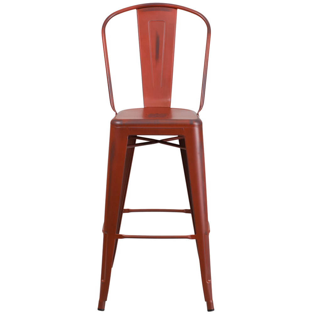 Image of Flash Furniture 30" High Distressed Kelly Red Metal Indoor-Outdoor Barstool with Back