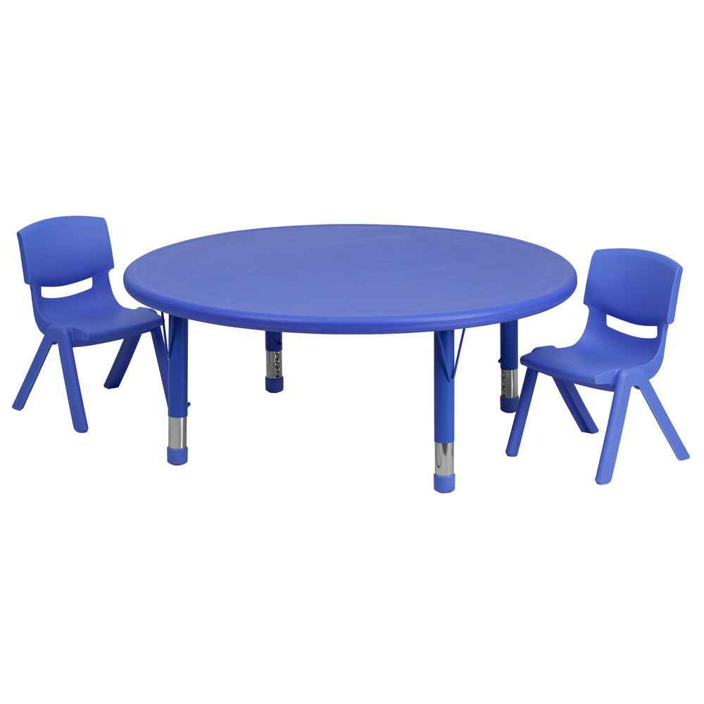 Image of Flash Furniture 45" Round Blue Plastic Height Adjustable Activity Table Set with 2 Chairs