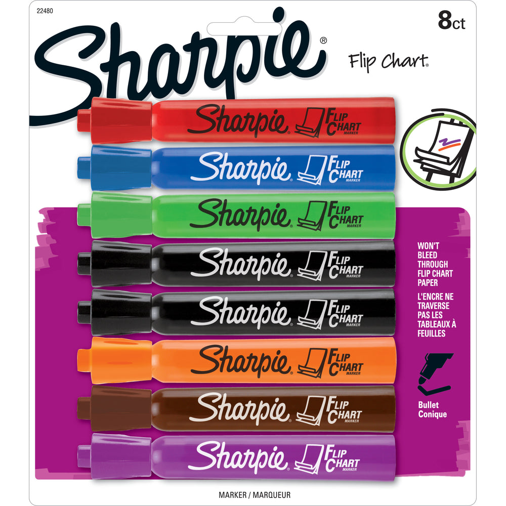 Image of Sharpie Bullet Tip Flip Chart Markers, Water Based, Assorted Colours, 8 Pack