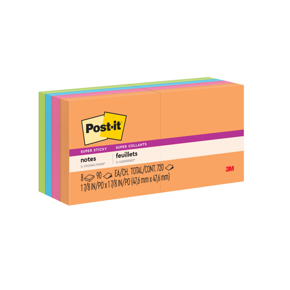 Image of Post-it Super Sticky Notes - 1-7/8" x 1-7/8" - Energy Boost Collection - 720 sheets - 8 Pack, Multicolour