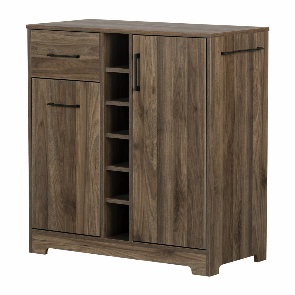 Image of South Shore Vietti Bar Cabinet and Bottle Storage - Natural Walnut