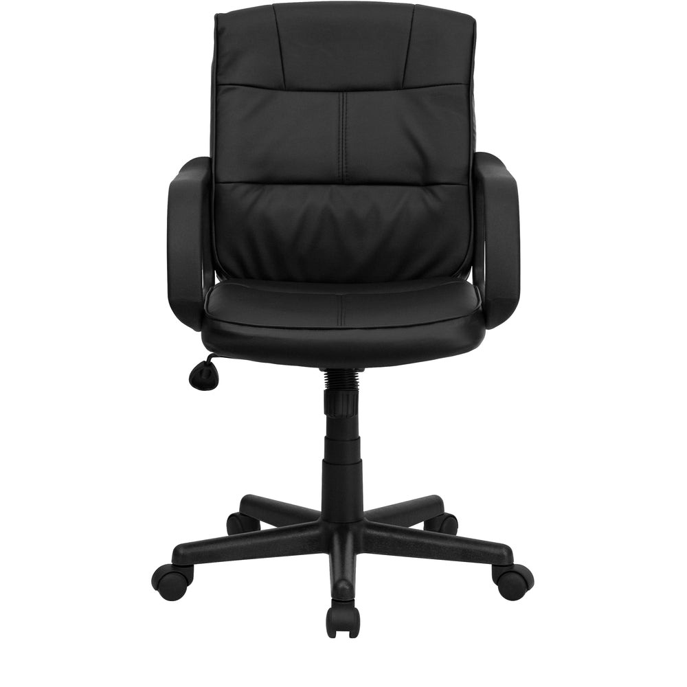 Image of Flash Furniture Mid-Back Leather Swivel Task Chair with Arms, Black