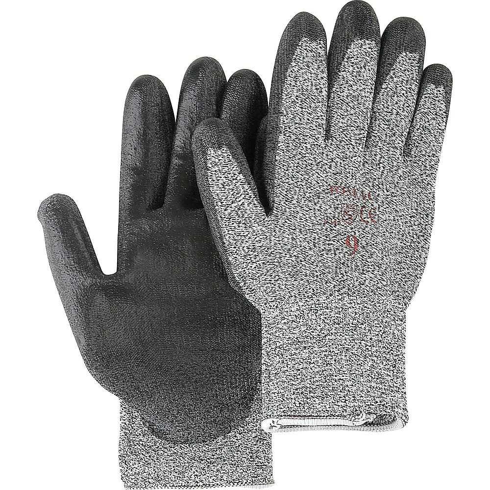 Image of Jomac Canada Salt & Pepper Knit Gloves With Black Palm Coating, Size Small/7 - 12 Pack