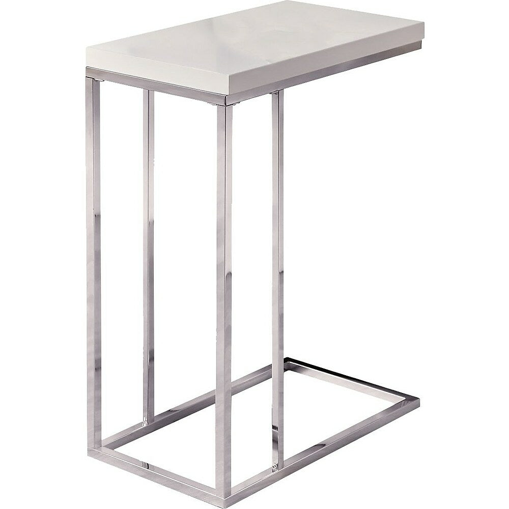Image of Monarch Specialties - 3008 Accent Table - C-shaped - End - Side - Snack - Living Room - Bedroom - Metal - Glossy White - Chrome
