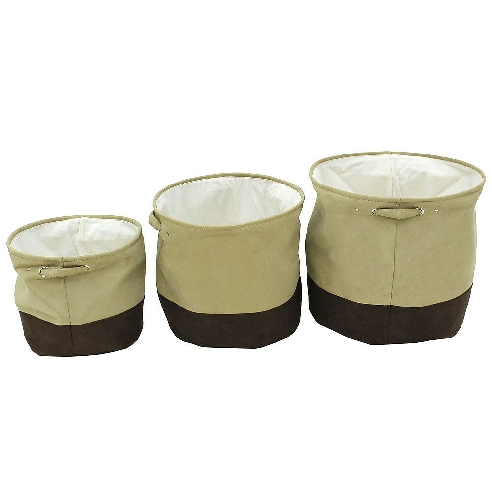 Image of Cathay Importers Milano Microsuede Round Storage Basket, Beige and Brown, 3 Pack