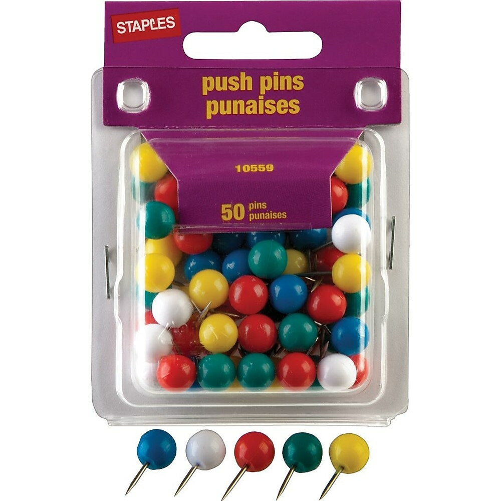 Image of Staples Round Push Pins, 50 Pack