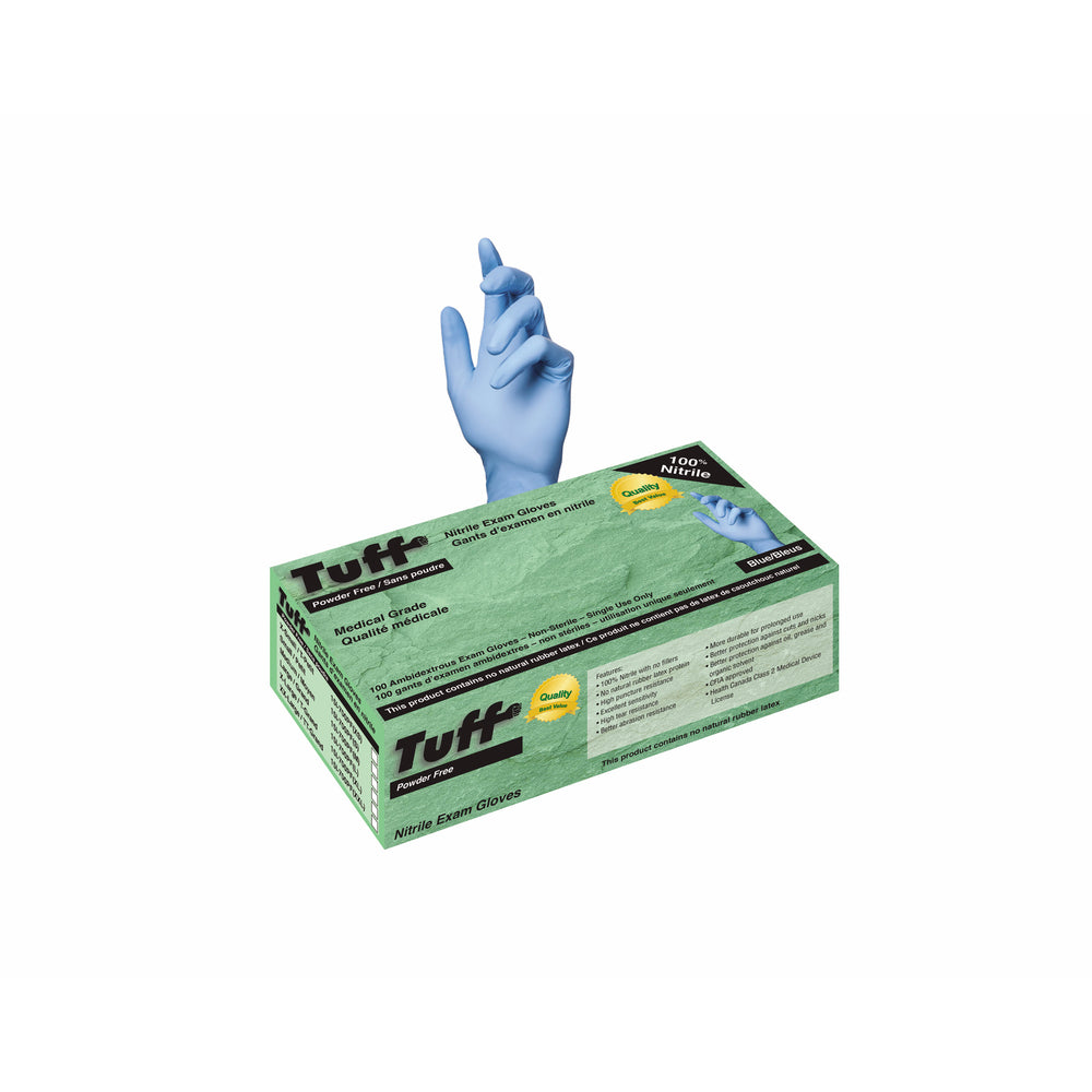 Image of Tuff Nitrile Powder-Free Disposable Gloves - XL - Blue - 100 Pack