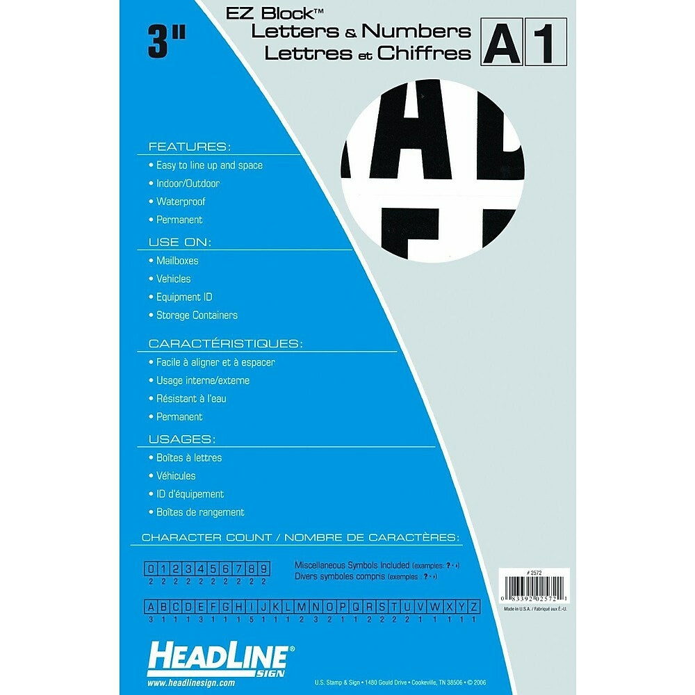 Image of HeadLine 3" EZ Block Letters and Numbers, Black/White (2572)