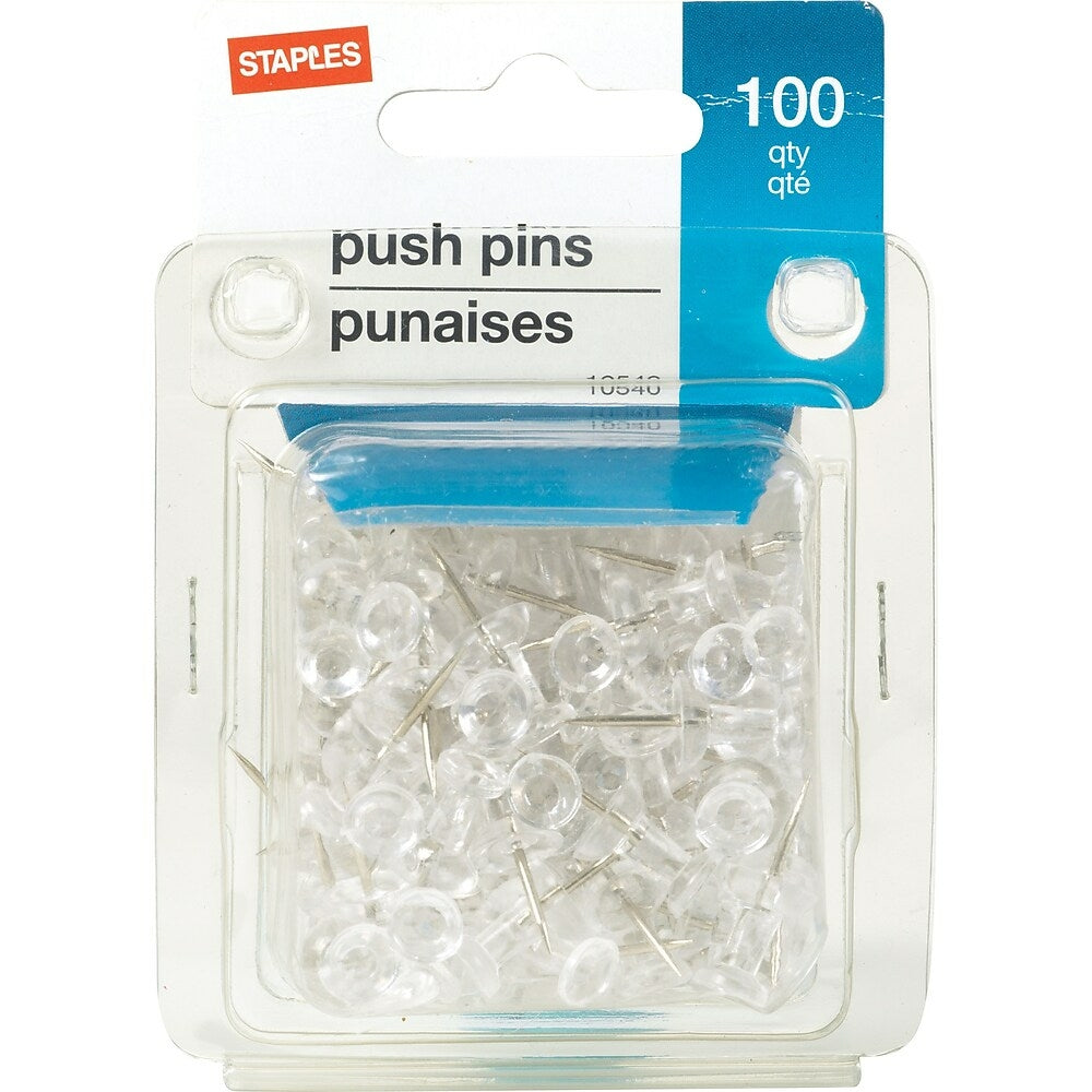 Image of Staples Push Pins - Clear - 100 Pack