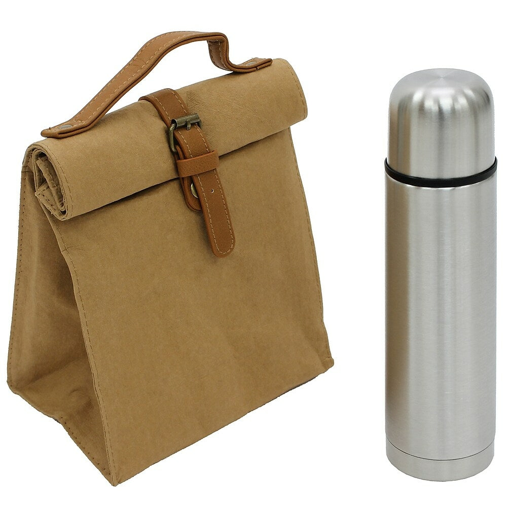 Image of Cathay Importers Fashionable Lunch Bag and 500ml Stainless Steel Bottle - Brown - 2 Pack