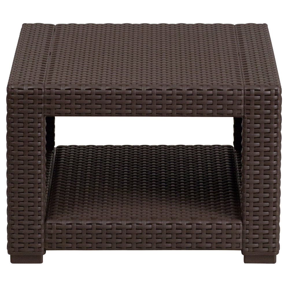Image of Flash Furniture Chocolate Brown Faux Rattan End Table