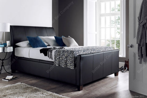 Charcoal Leather Bed Frame With Headboard 