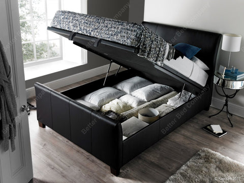 Kaydian Allendale Double Black Leather Storage Ottoman Bed Frame Open View-Better Bed Company 