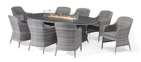 Maze Rattan Santorini 8 Seat Oval Rattan Dining Set With Fire Pit Table-Better Bed Company 