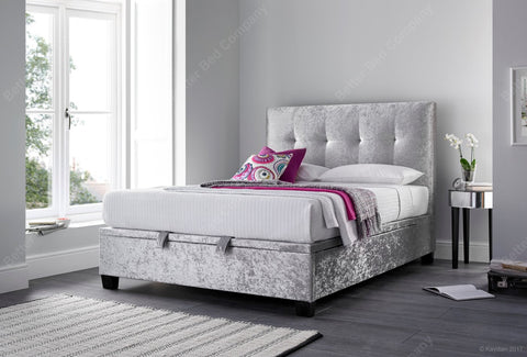Silver Crushed Velvet Ottoman Bed 