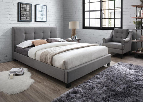 Grey Fabric Bed With A Mattress 