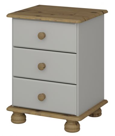 Steens Richmond 3 Draw Grey And Pine Bed Side Table Free Delivery