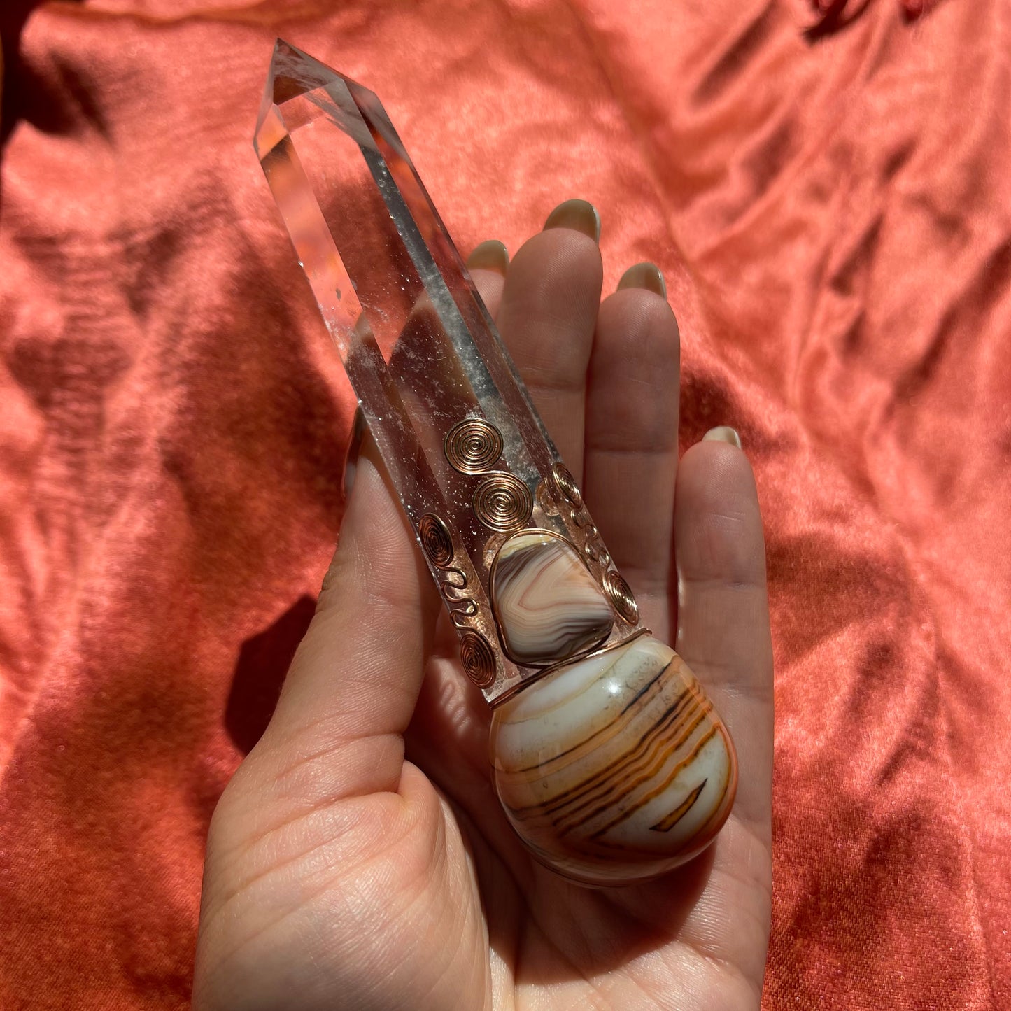 Banded Agate with Clear Quartz Crystal Wand