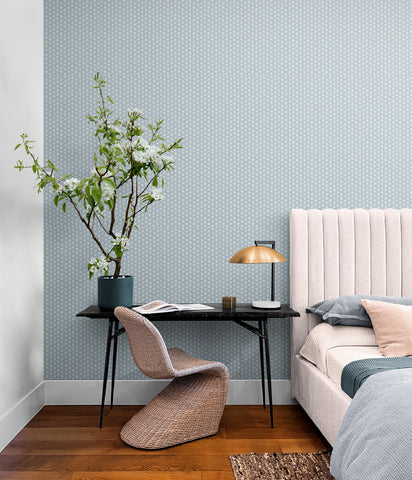 Polka Dot Wallpaper for the bedroom. Blue and White Wallpaper. 