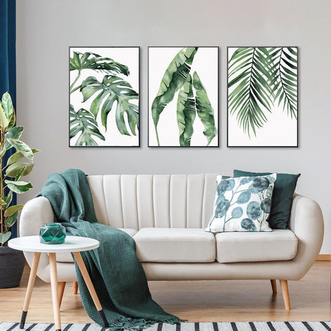 Monstera Leaves, Banana Leaves and Palm Leaves, Set of 3