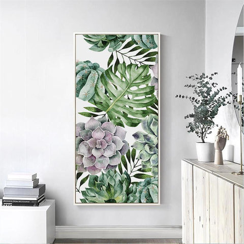 Succulents And Monstera Leaves, Watercolour Painting Style