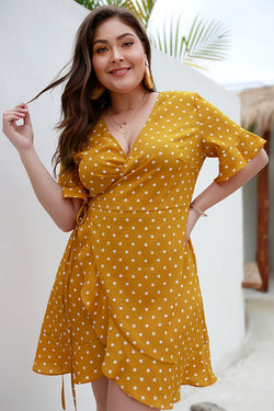 yellow polka dot dress plus size