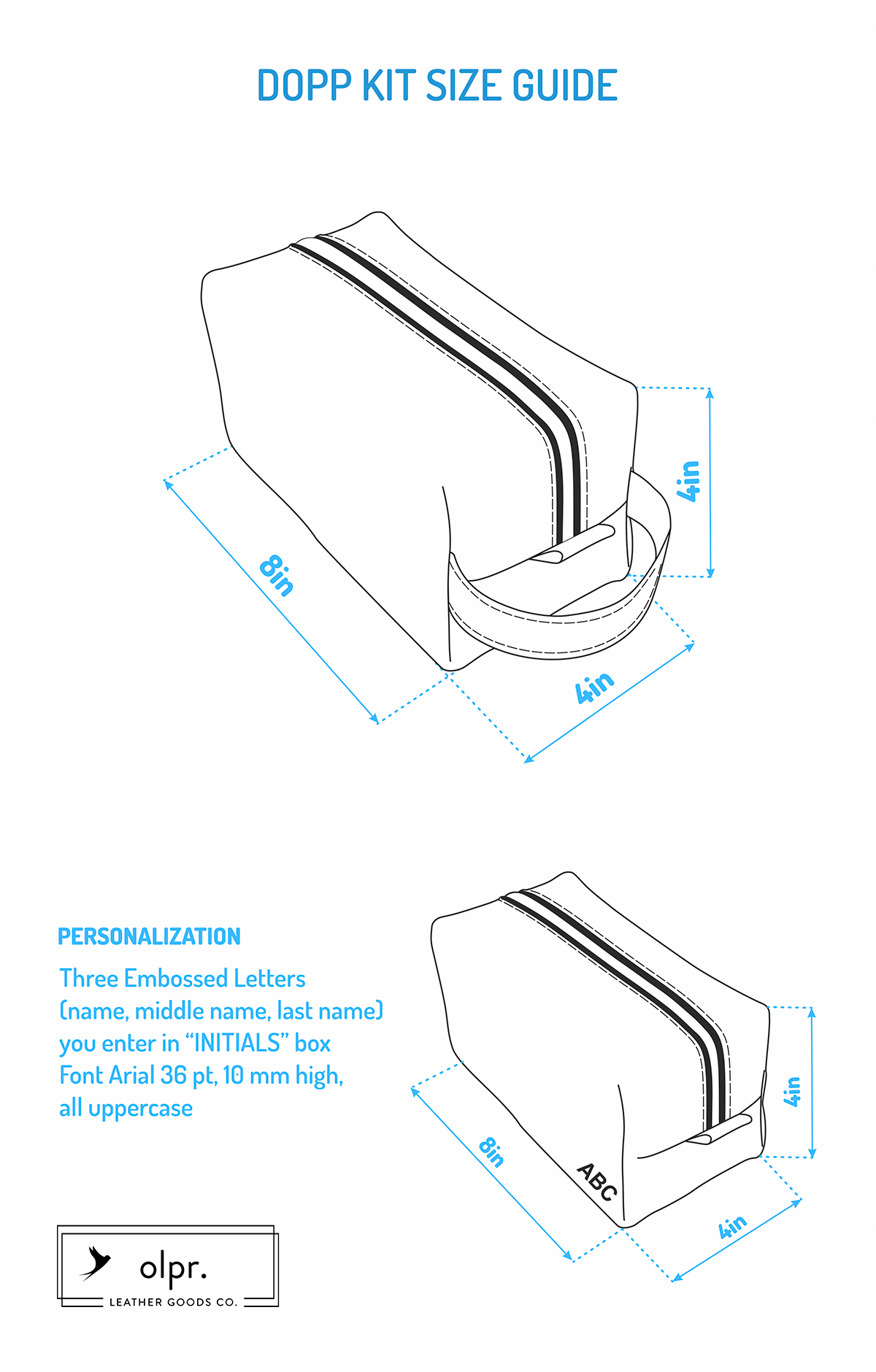 dopp kit size chart