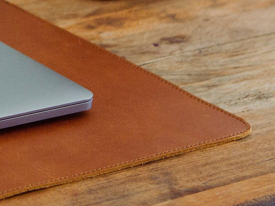 tan leather desk pad