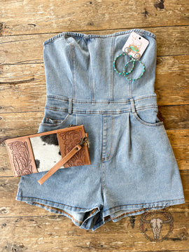 Tube Top Denim Romper