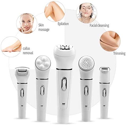 5 in 1 Ultimate Beauty Kit: Epilator, Facial Cleansing Brush, Body Hair Removal, Bikini Trimmer and Eyebrow Razor
