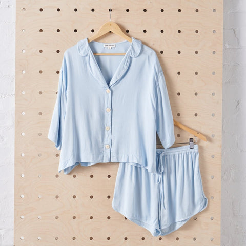 Bamboo Pyjamas - Crop Button Up + Short PJ Set in Baby Blue-Jade and May-Pyjamas-Jade and May