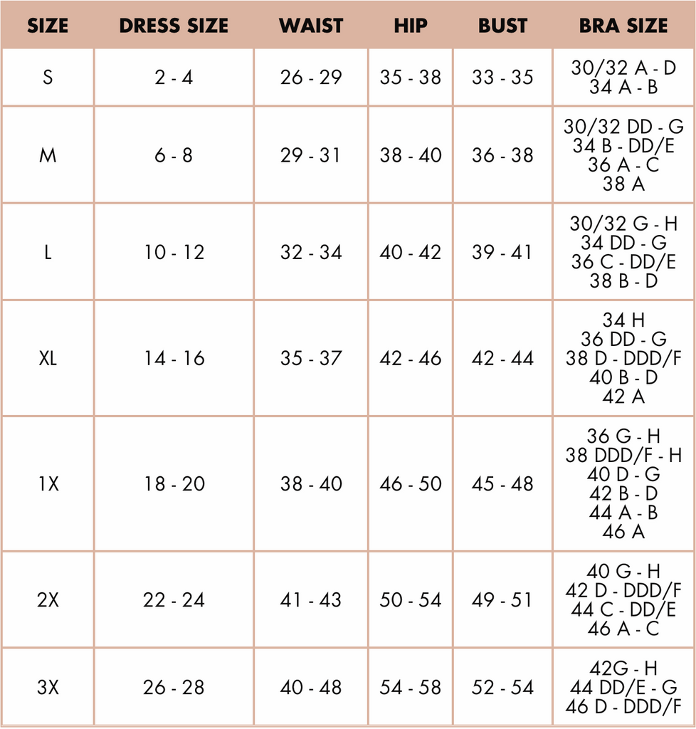 Size Chart - Shapesuits – Pinsy Shapewear