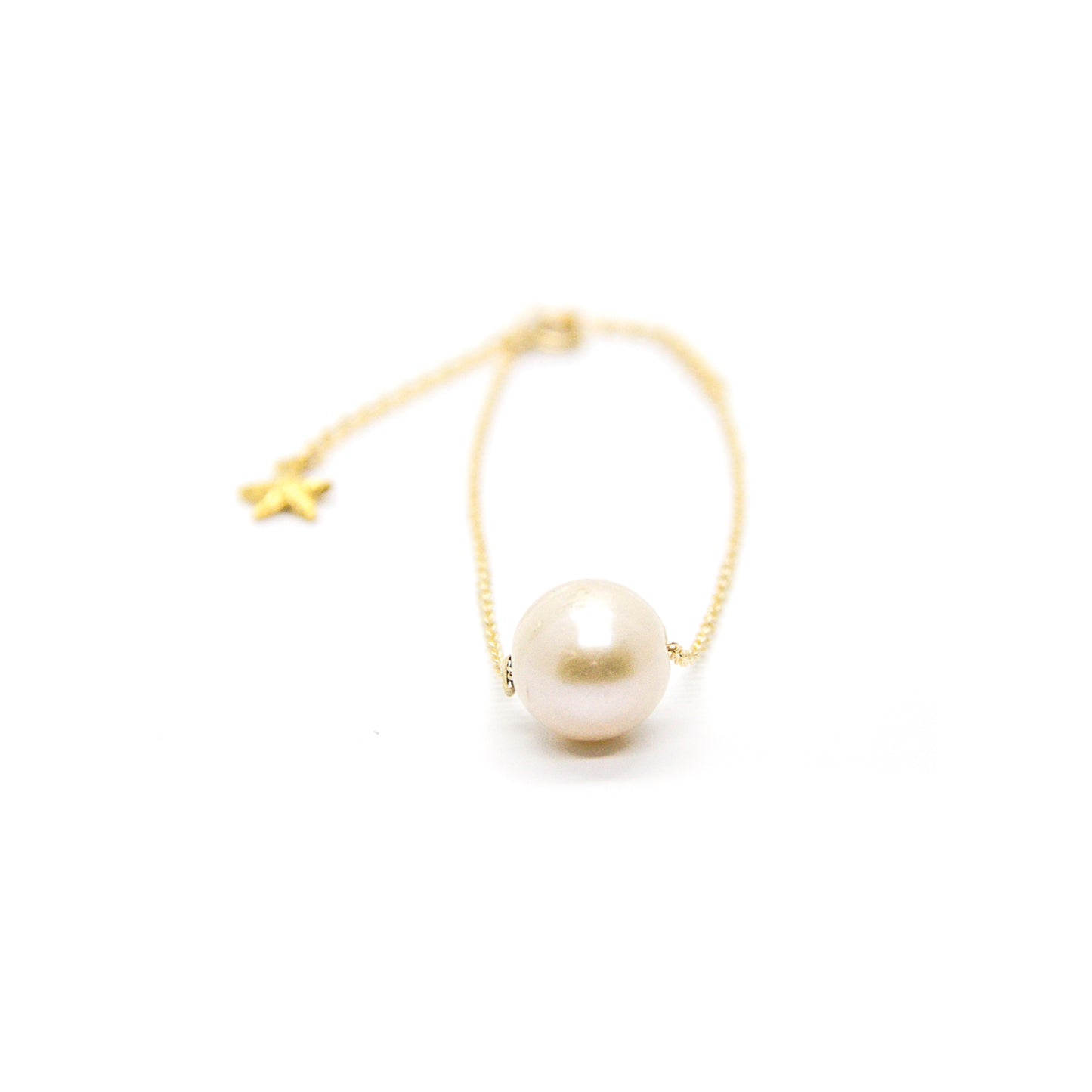 White Floating Pearl 50mm 14K Gold Filled Hoop Earrings - Jean Joaillerie