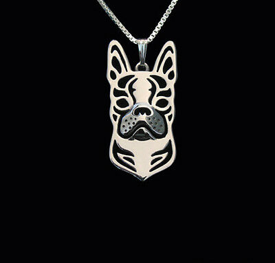 Boston Terrier Dog Canine Collection Silver Tone Metal Fashion Pendant Necklace - Matties Modern Jewelry