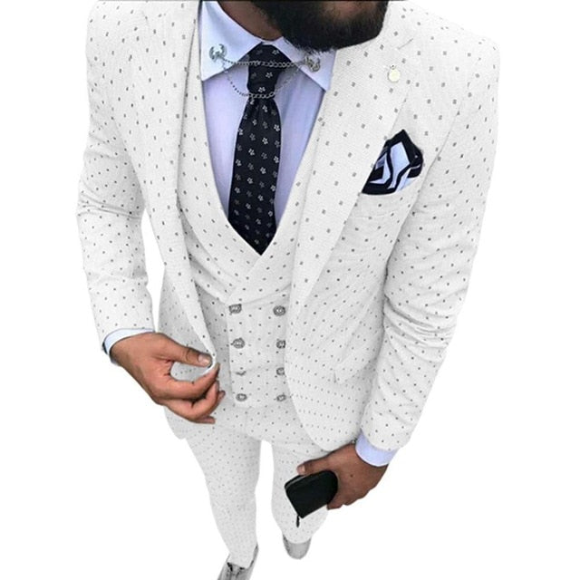 2020 Men's Poika Dot Suit 3-Pieces Latest Coat Pant Designs Notch Lapel Tuxedos Groomsmen For Wedding/party(Blazer+vest+Pants)