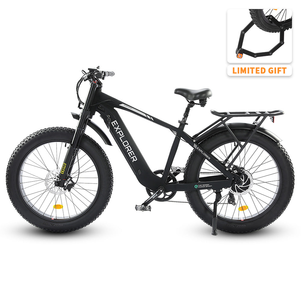 Ecotric Explorer 26 inches 48V Fat Tire Electric Bike with Rear Rack