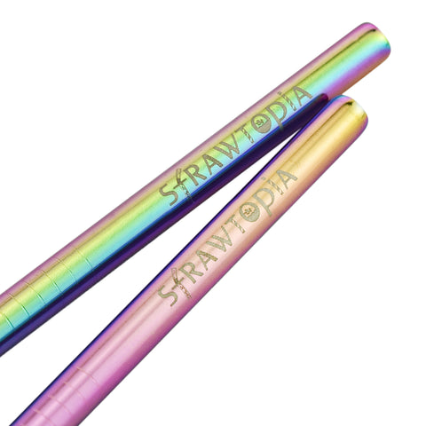 2 Straight (10.4 inches) Rainbow Reusable Metal Straws with Cleaning Brushes — STRAWTOPIA