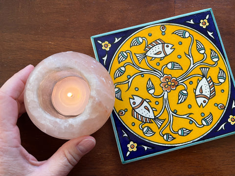 Day 2 prayer candle with art tile