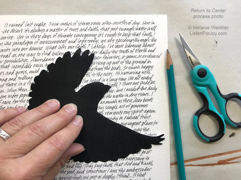 Process photo of the bird cut-out in Return to Center