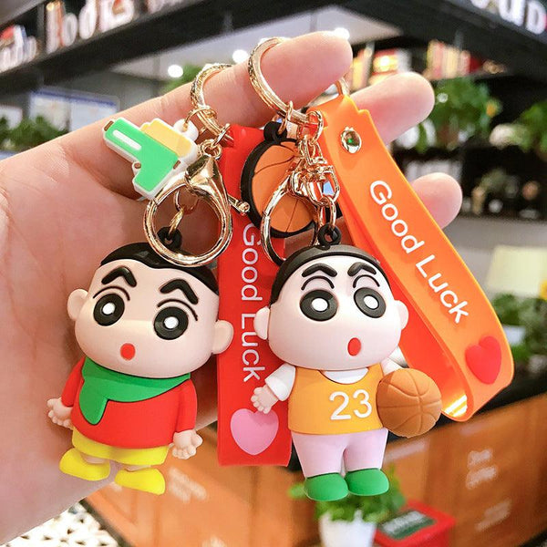 Cute Shinchan 3D Silicon Keychain and Keyring Holder with Bag Charm And Strap For Boys And Girls