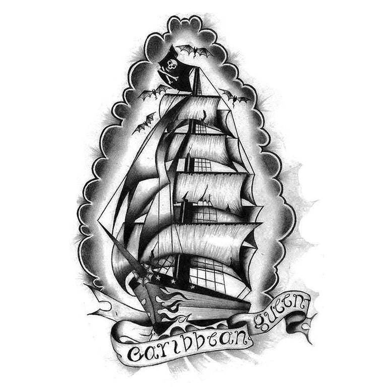 prompthunt A magical pirate ship tattoo design on white background hyper  realistic shaded tattoo award winning tattoo