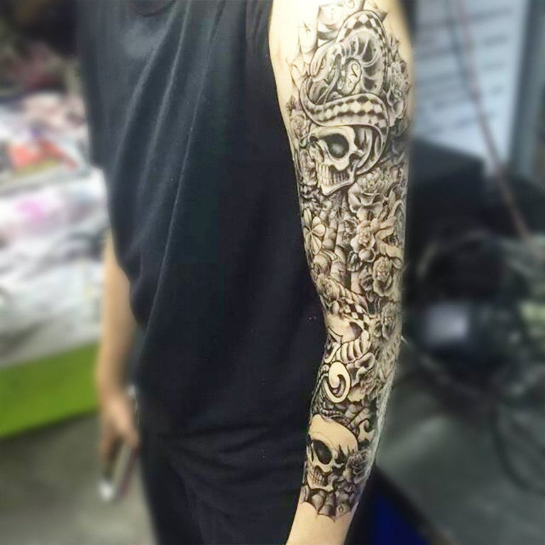 Fake Temporary Tattoo Sleeves Tattoos Full Long Slip On Arm Tattoo Sleeve  Kit Men Elastic Nylon Glove Tattoos Black Skull Design  Fruugo IN