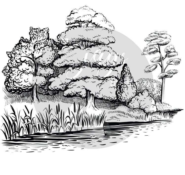 river bank clipart black and white